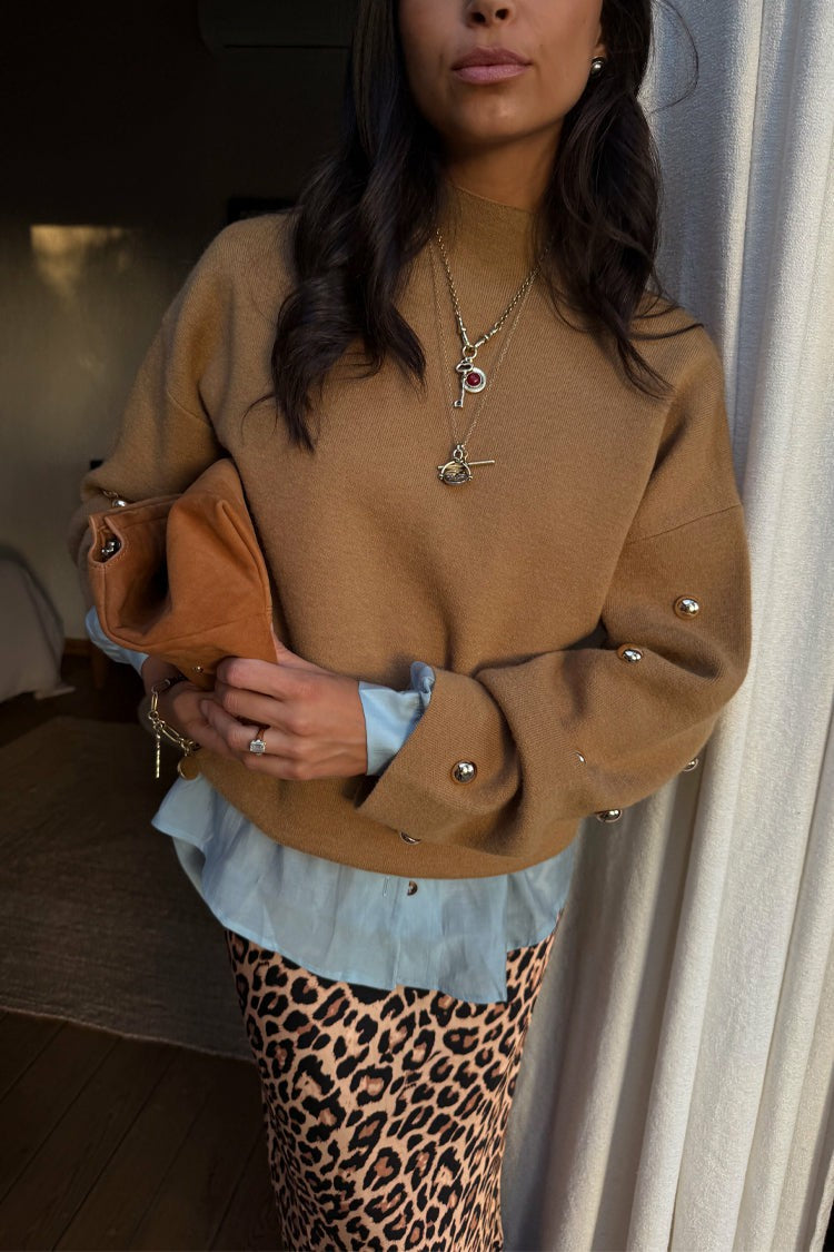 Tan Stud Evie Knit Jumper | Never Fully Dressed Featured