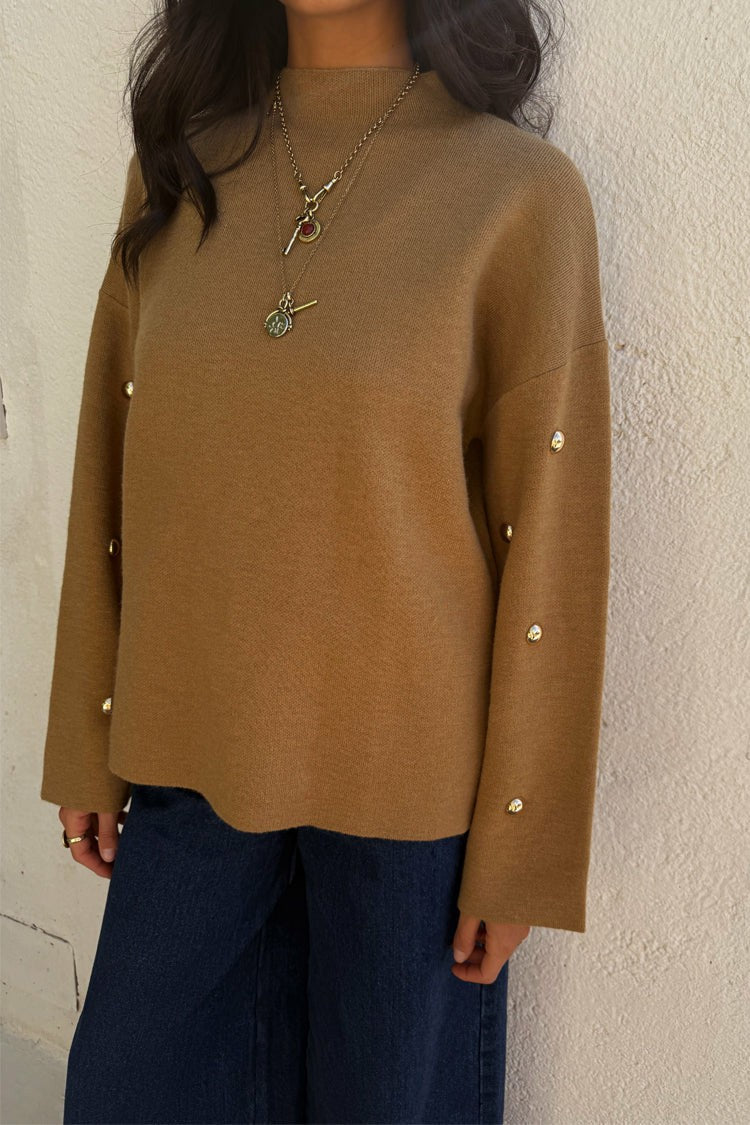 Tan Stud Evie Knit Jumper | Never Fully Dressed Featured