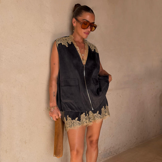 Grey Lace Bubble Zip Vest | Never Fully Dressed Smart Buy