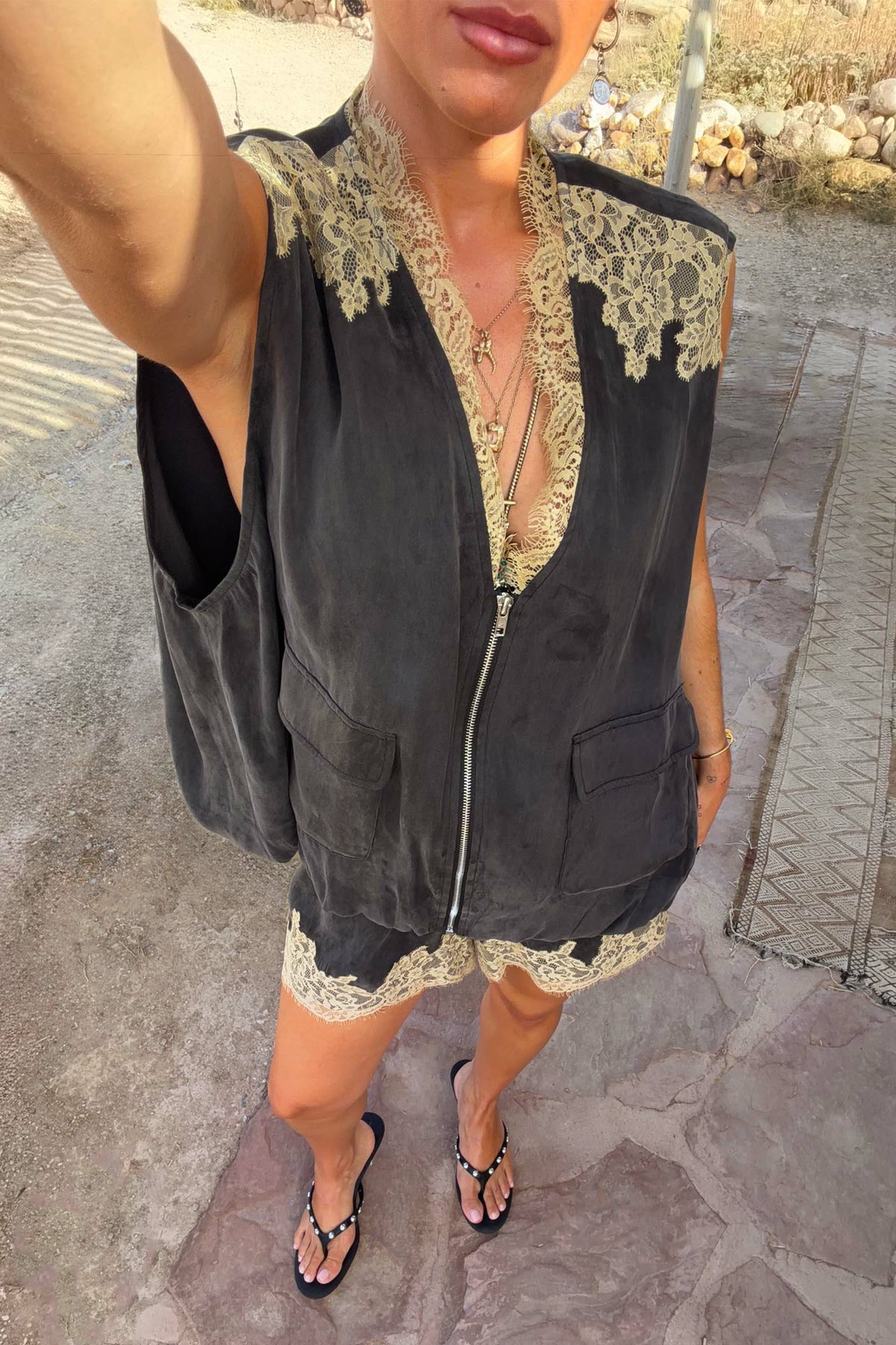 Grey Lace Bubble Zip Vest | Never Fully Dressed Smart Buy