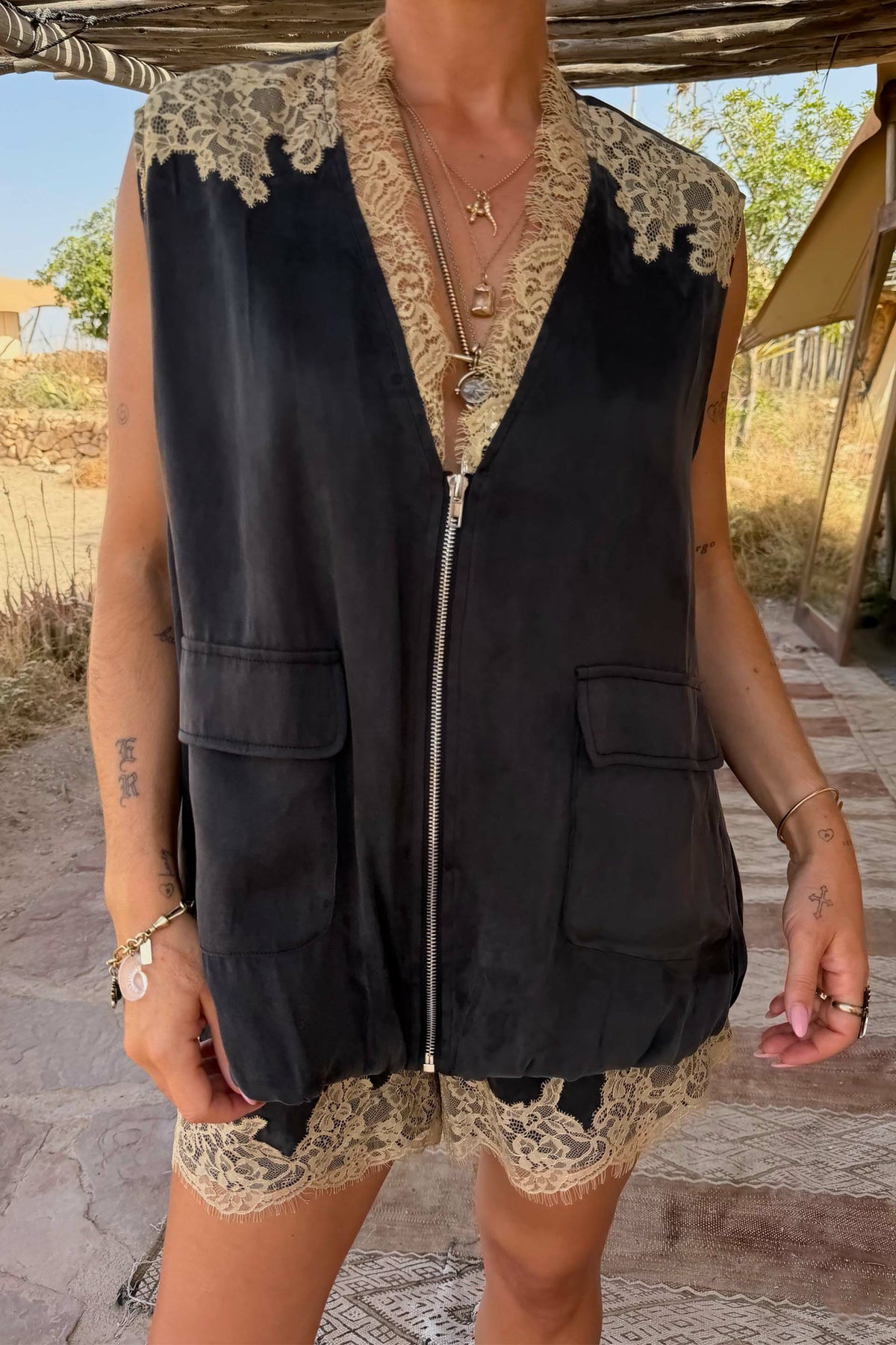 Grey Lace Bubble Zip Vest | Never Fully Dressed Smart Buy
