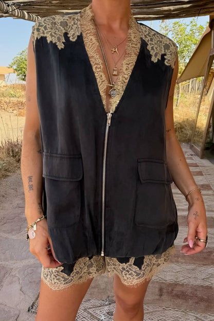 Grey Lace Bubble Zip Vest | Never Fully Dressed Smart Buy