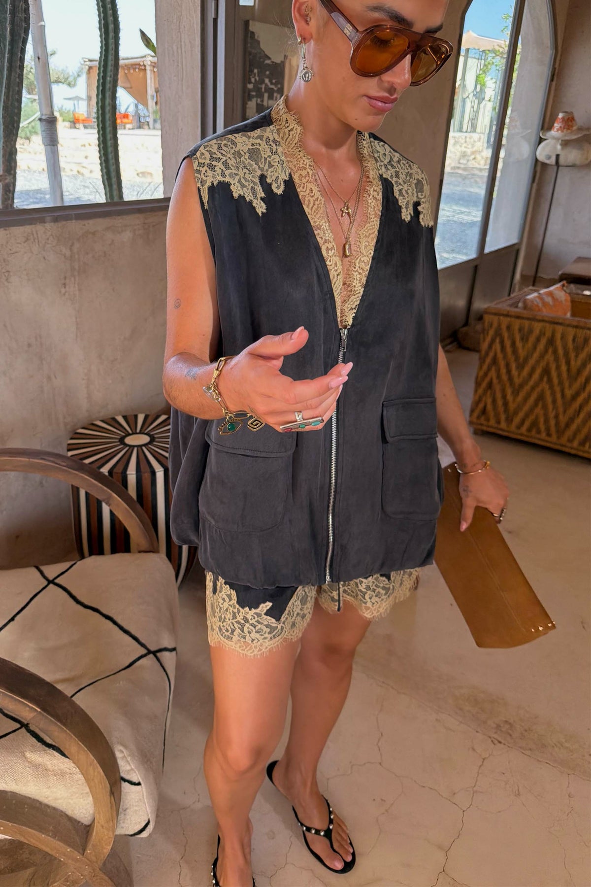 Grey Lace Bubble Zip Vest | Never Fully Dressed Smart Buy