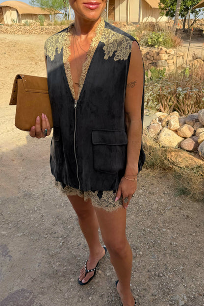 Grey Lace Bubble Zip Vest | Never Fully Dressed Smart Buy