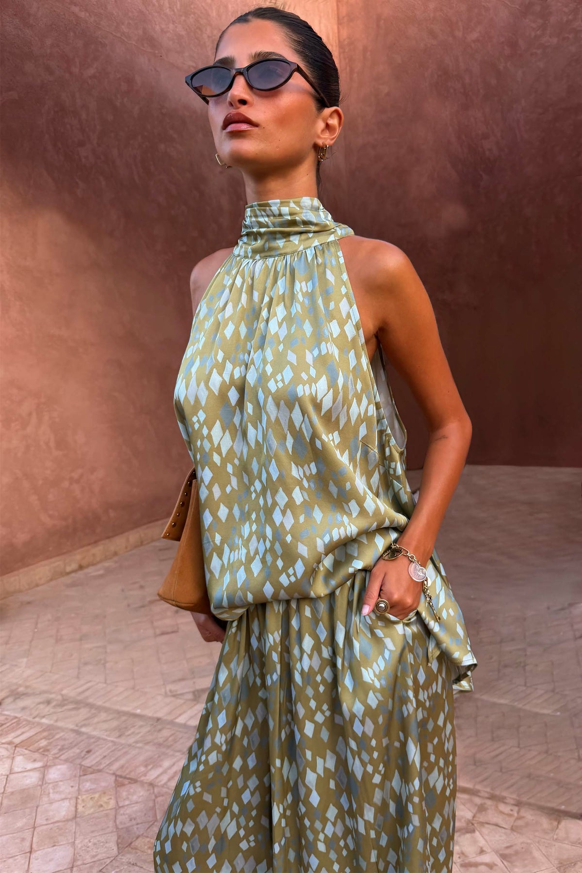 Green Diamond Print Halter Top | Never Fully Dressed Quality