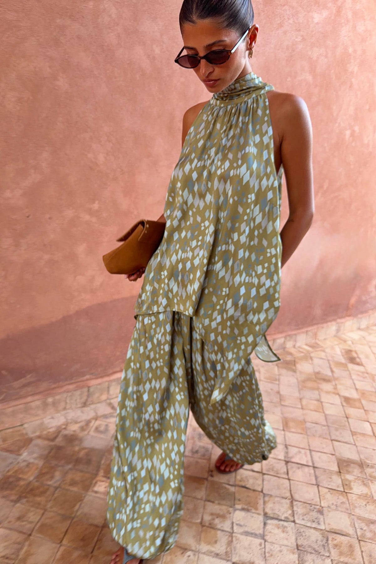 Green Diamond Print Halter Top | Never Fully Dressed Quality