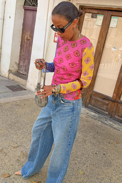 Pink Mix Tile Long Sleeve Mesh Top | Never Fully Dressed Everyday