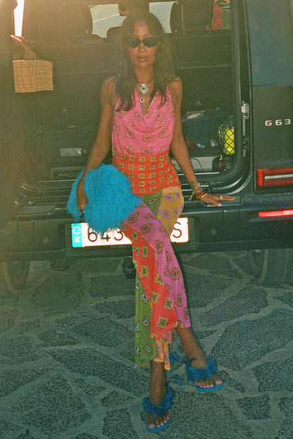 Pink Mix Tile Mesh Flare Trousers | Never Fully Dressed Everyday