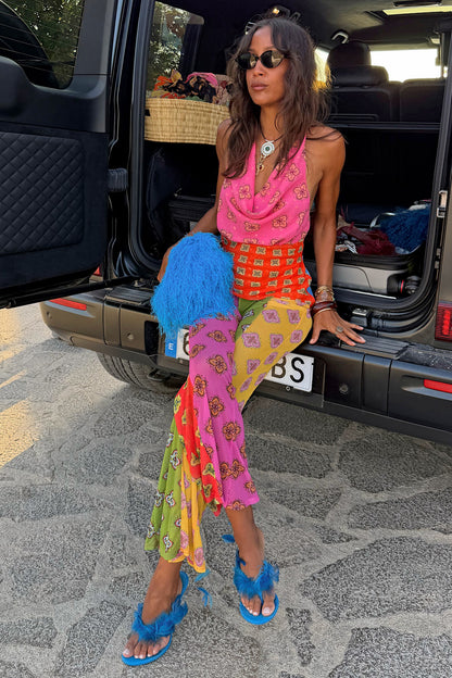 Pink Mix Tile Mesh Flare Trousers | Never Fully Dressed Everyday