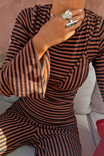 Chocolate Stripe Top with Bra Detail | Never Fully Dressed Sale