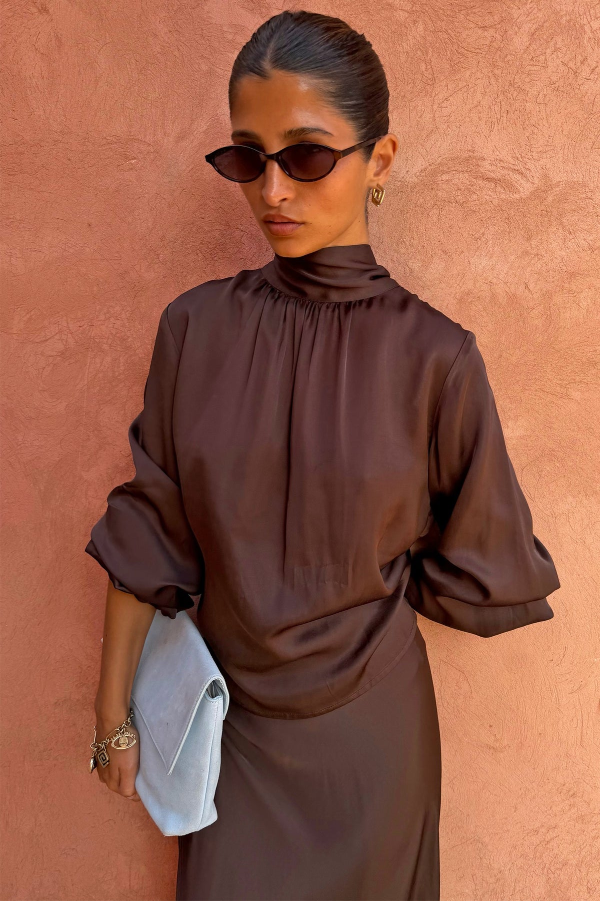 Chocolate Tie Neck Blouse | Never Fully Dressed Value