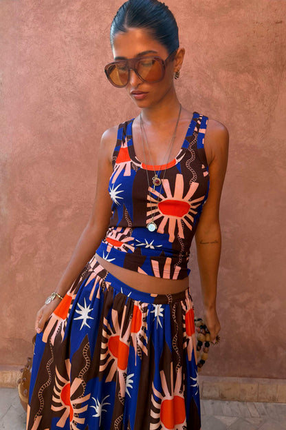 Chocolate & Blue Sun Scoop Neck Tank | Never Fully Dressed Premium
