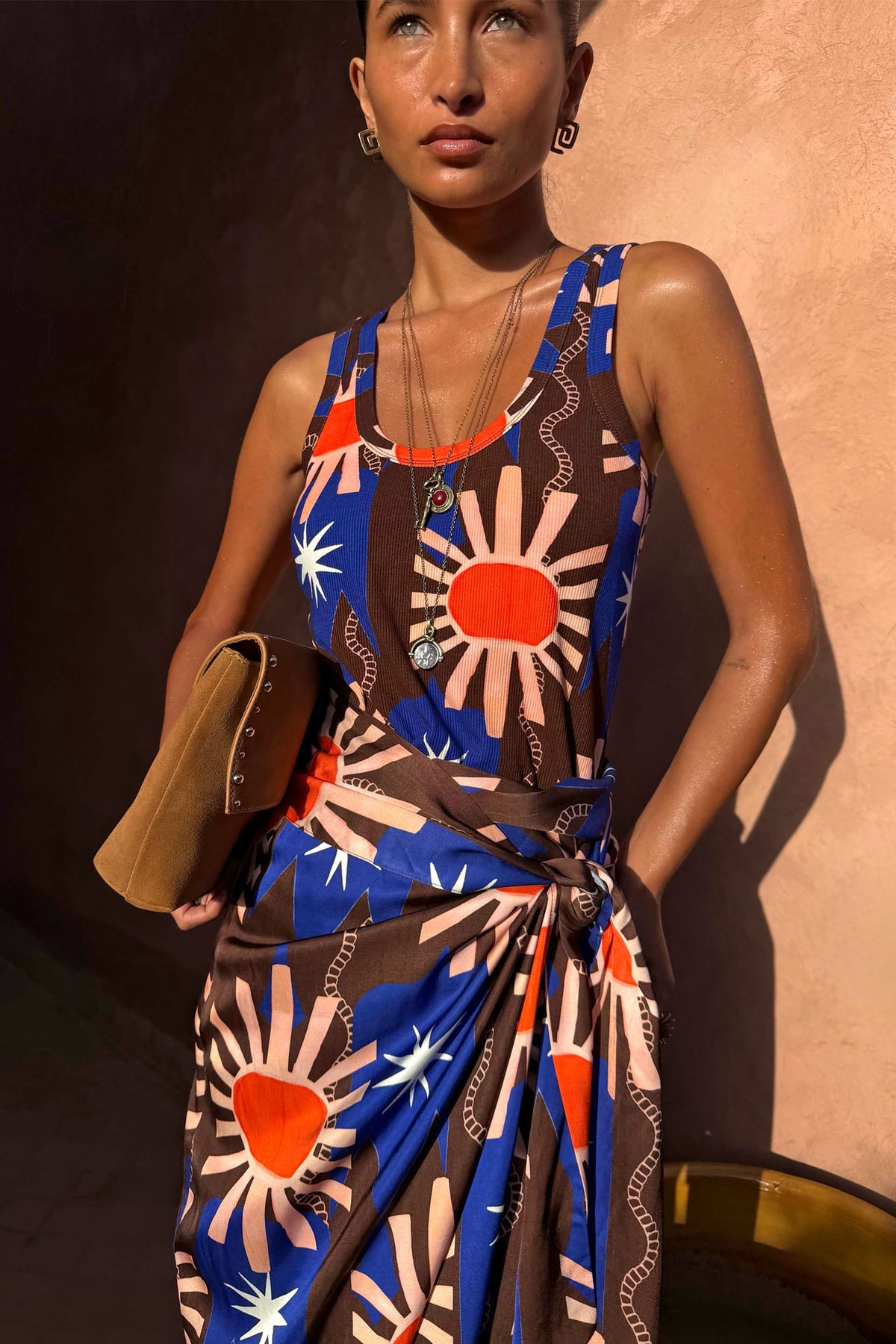 Chocolate & Blue Sun Scoop Neck Tank | Never Fully Dressed Premium