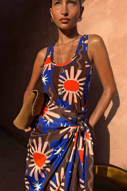 Chocolate & Blue Sun Scoop Neck Tank | Never Fully Dressed Premium