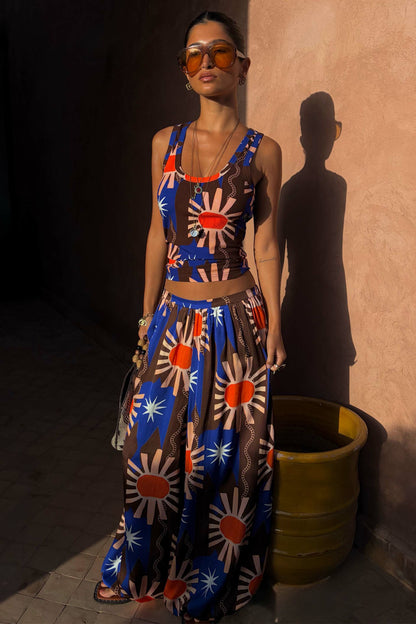 Chocolate and Blue Sun Trousers | Never Fully Dressed Premium
