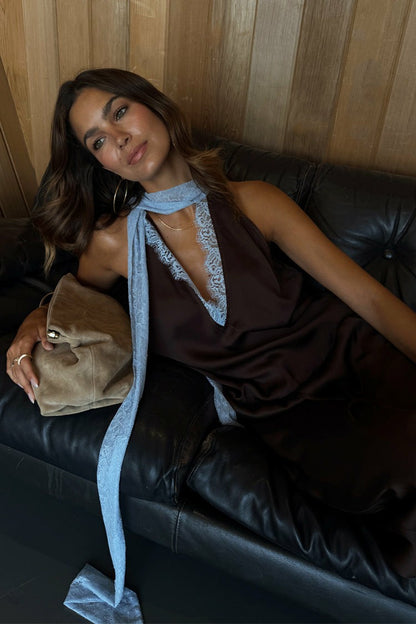 Chocolate Blue Lace Top | Never Fully Dressed Premium