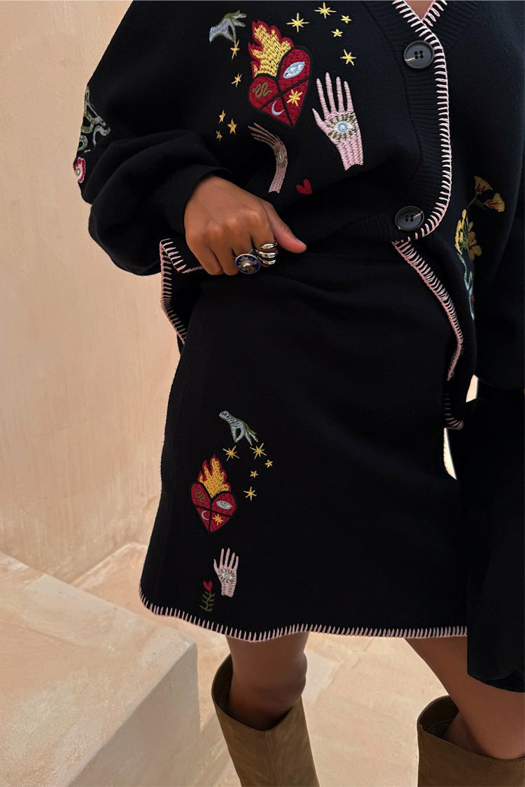 Black Night Garden Mini Wrap Skirt | Never Fully Dressed Deals