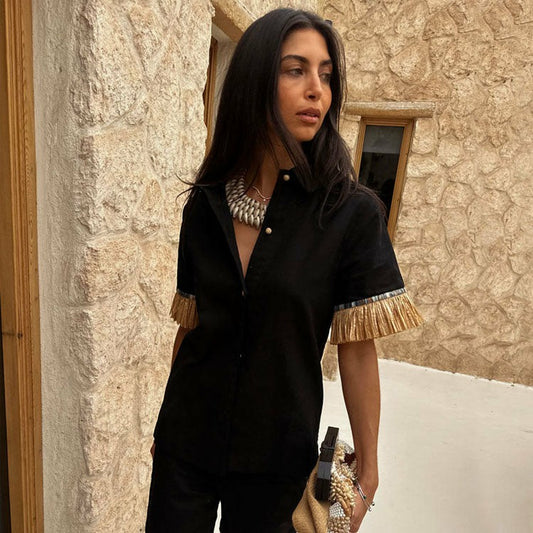 Black Raffia Shirt  UK | Never Fully Dressed Latest