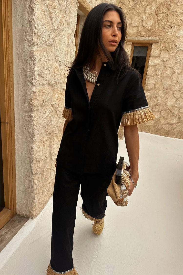 Black Raffia Shirt  UK | Never Fully Dressed Latest