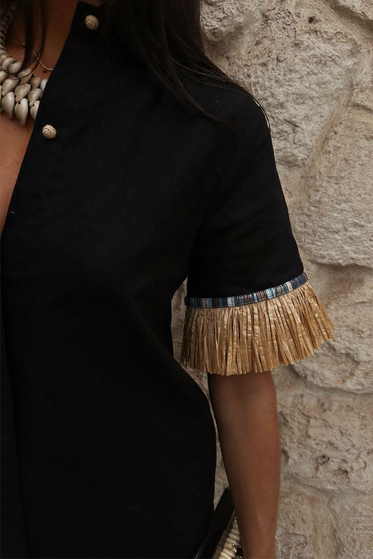 Black Raffia Shirt  UK | Never Fully Dressed Latest