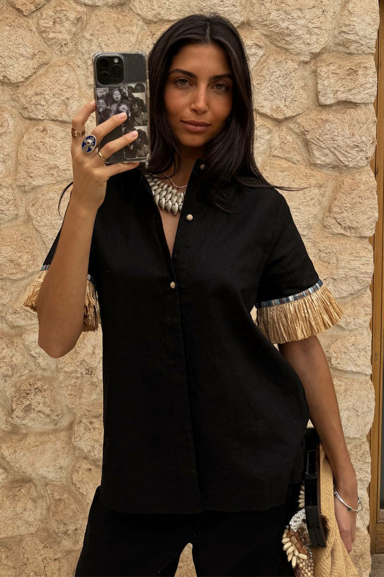 Black Raffia Shirt  UK | Never Fully Dressed Latest