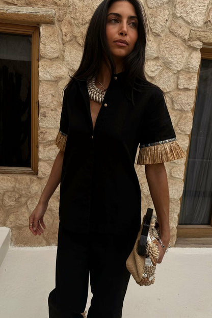 Black Raffia Shirt  UK | Never Fully Dressed Latest