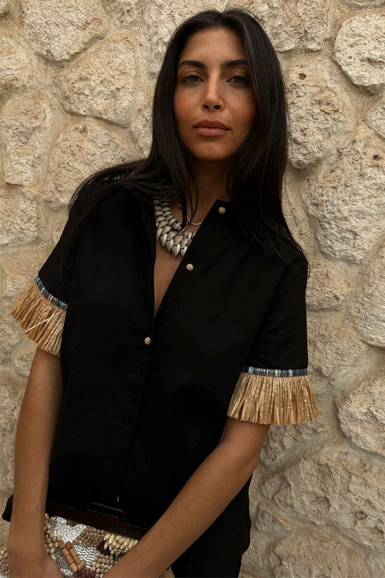 Black Raffia Shirt  UK | Never Fully Dressed Latest