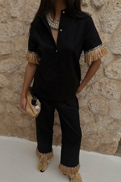 Black Raffia Marra Trousers | Never Fully Dressed Value