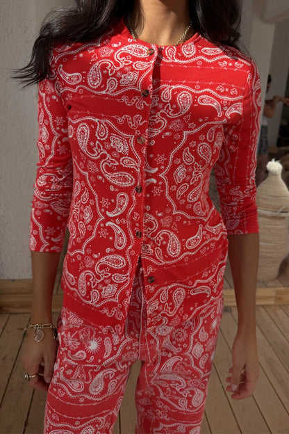 Red Bandana Alexa Cardigan | Never Fully Dressed Essential