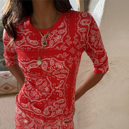 Red Bandana Rib Jersey Top | Never Fully Dressed Customer Favorite