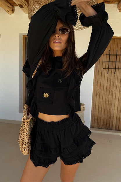 Black Ruffle Shorts | Never Fully Dressed Sale