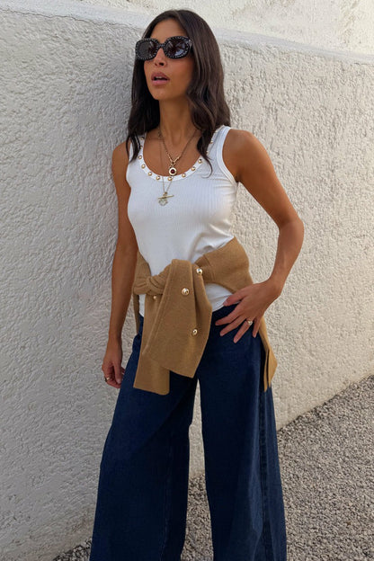 White Studded Rib Vest | Never Fully Dressed Hot Sale