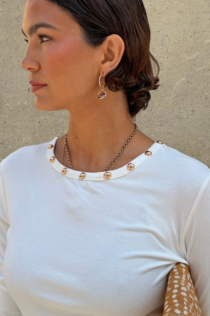 White Stud Long Sleeve Rib Top | Never Fully Dressed Smart Buy