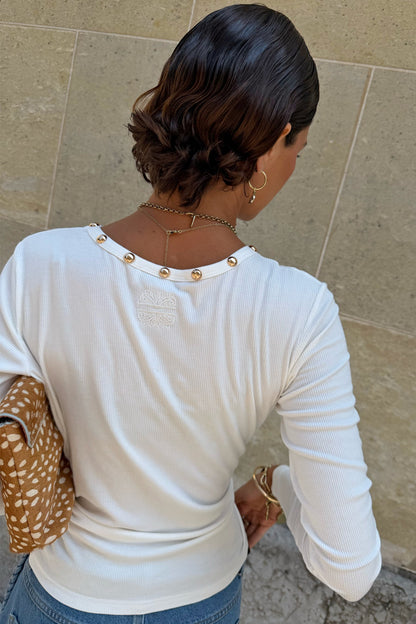 White Stud Long Sleeve Rib Top | Never Fully Dressed Smart Buy