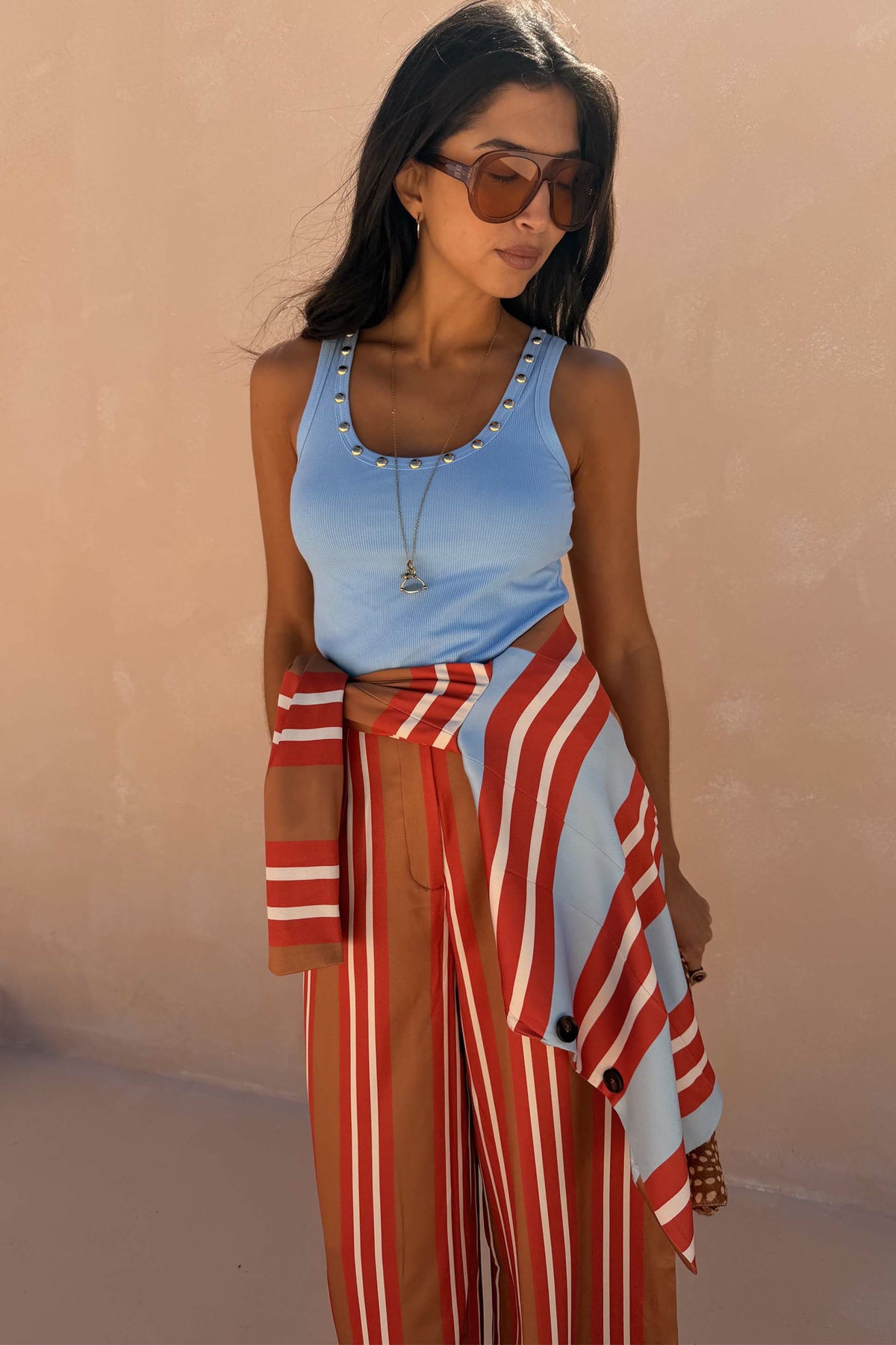 Ice Blue Studded Rib Vest | Never Fully Dressed Sale