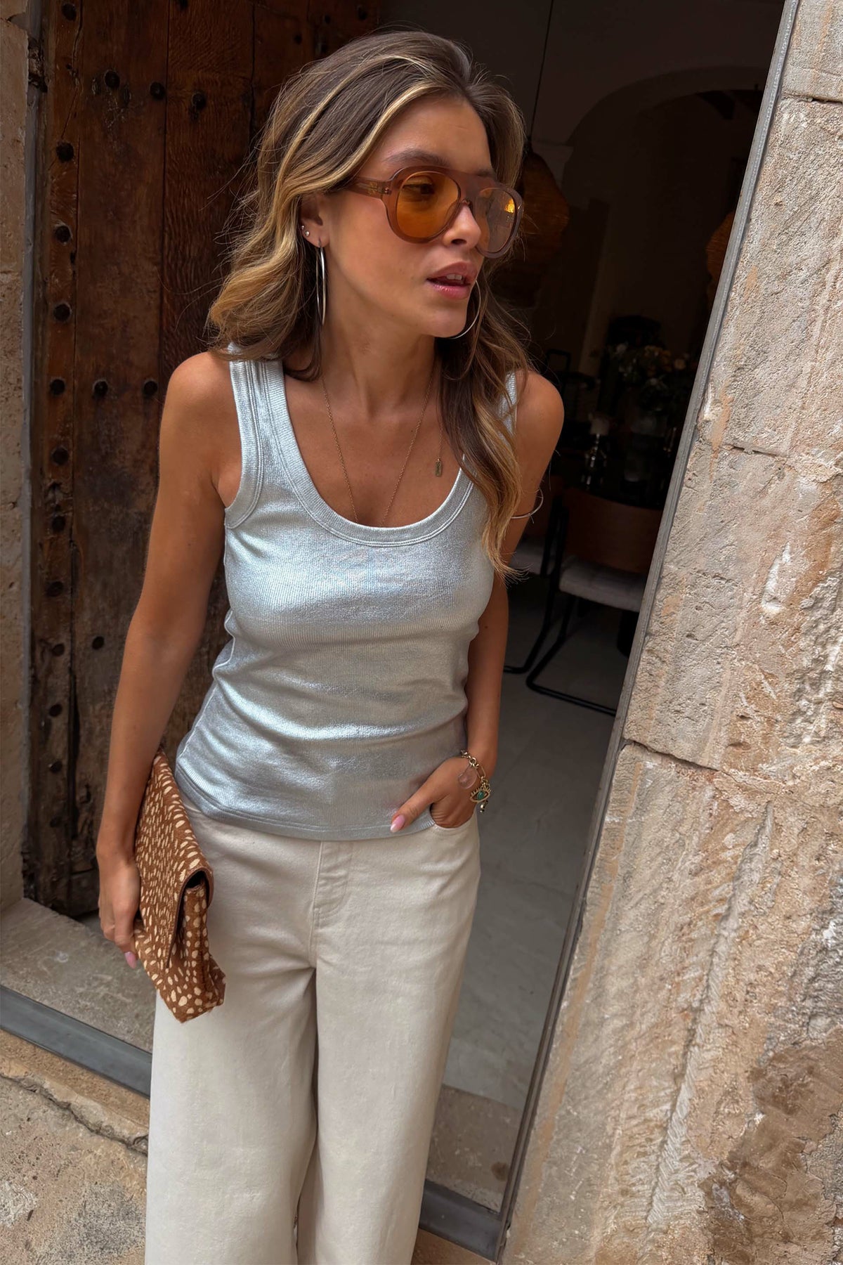 Silver Metallic Scoop Neck Tank | Never Fully Dressed Recommended