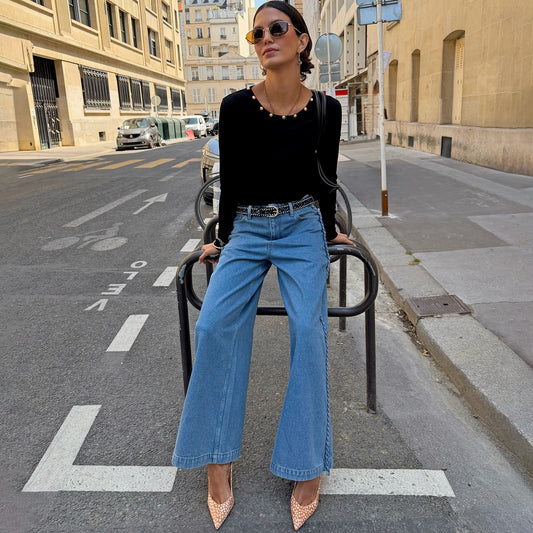 Black Stud Long Sleeve Rib Top | Never Fully Dressed Special Offer