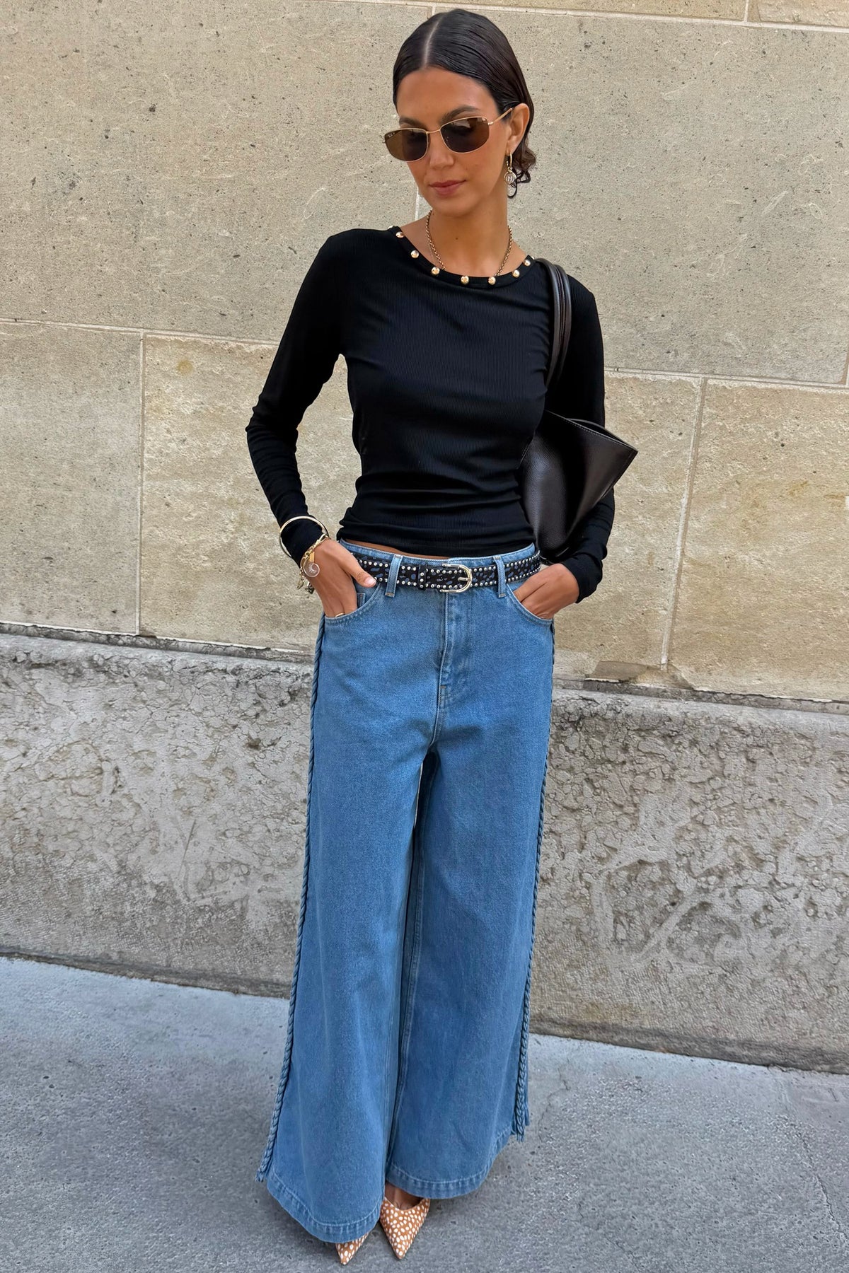 Black Stud Long Sleeve Rib Top | Never Fully Dressed Special Offer