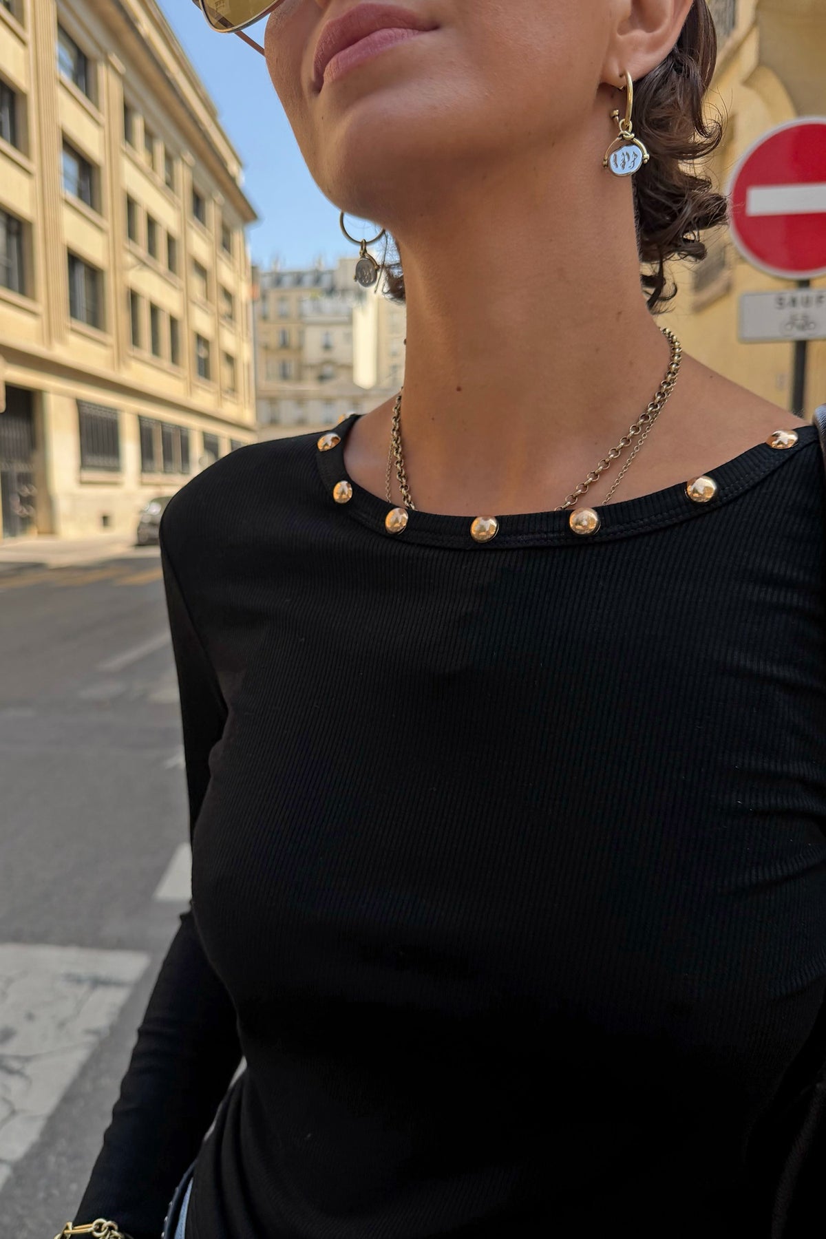 Black Stud Long Sleeve Rib Top | Never Fully Dressed Special Offer