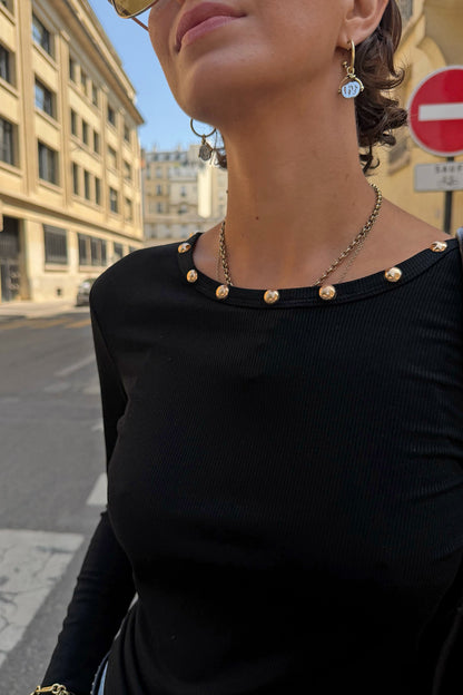 Black Stud Long Sleeve Rib Top | Never Fully Dressed Special Offer