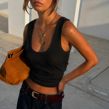 Black Scoop Neck Rib Tank | Never Fully Dressed Discount
