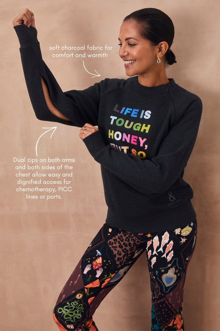 Charcoal Life is Tough Honey Sweatshirt | Never Fully Dressed Quality