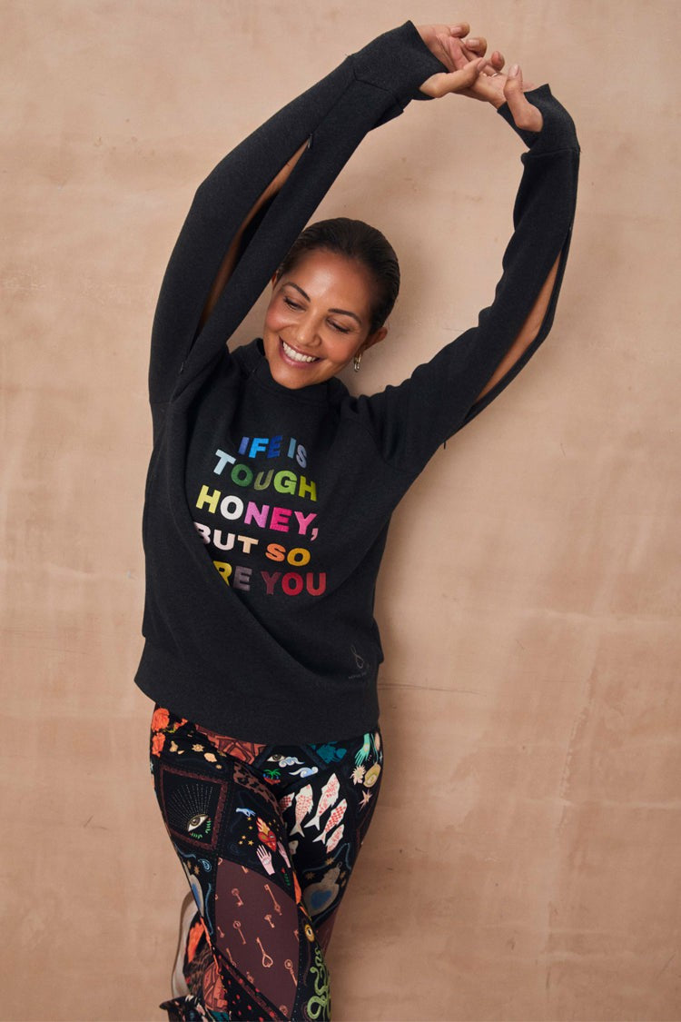 Charcoal Life is Tough Honey Sweatshirt | Never Fully Dressed Quality