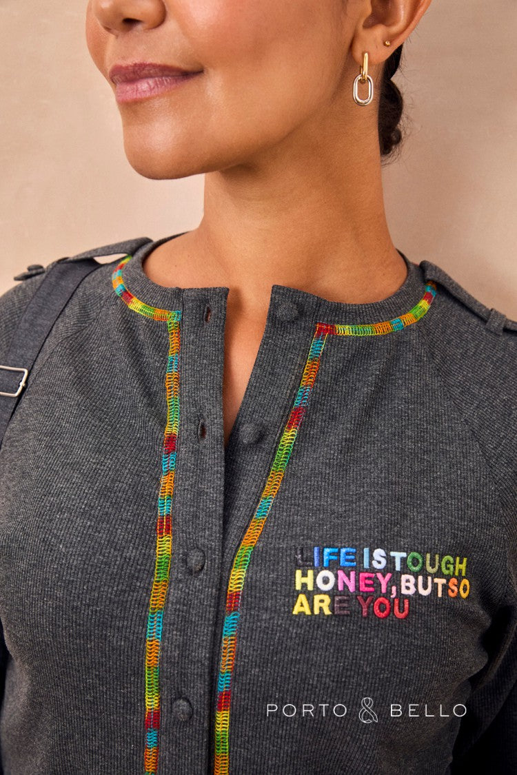 Charcoal Life Is Tough Honey T-Shirt | Never Fully Dressed Essential