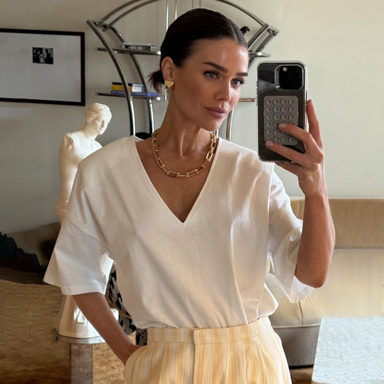White T-Shirt with Shoulder Pads | Never Fully Dressed Essential