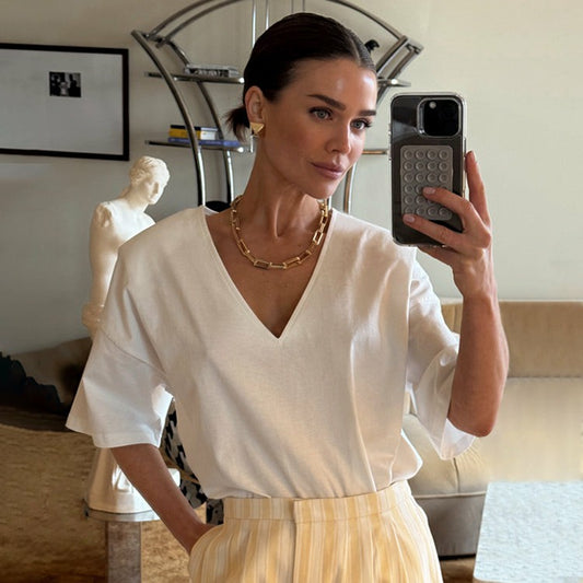 White T-Shirt with Shoulder Pads | Never Fully Dressed Essential