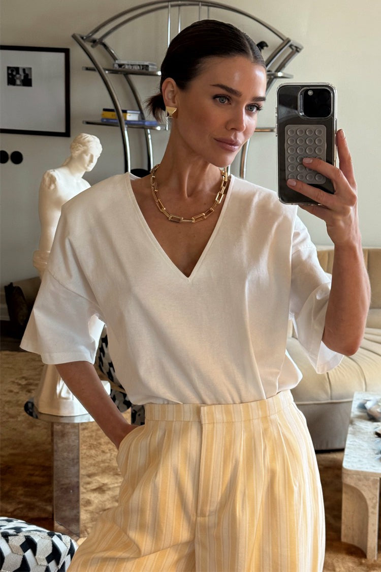 White T-Shirt with Shoulder Pads | Never Fully Dressed Essential