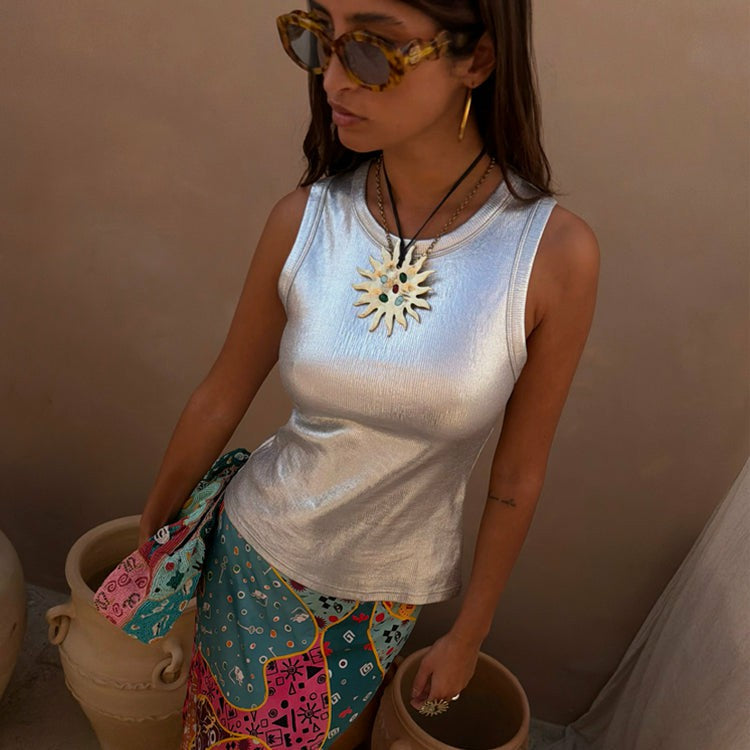 Silver Ribbed Tank Top | Never Fully Dressed Hot Sale