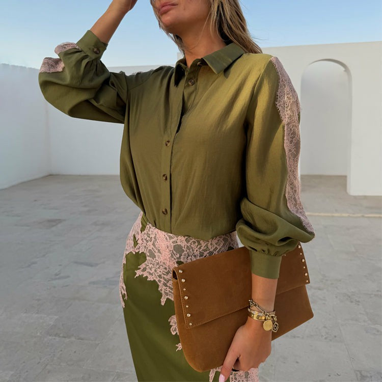 Olive & Pink Lace Marley Shirt | Never Fully Dressed Essential
