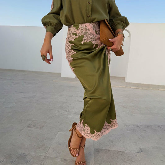Olive & Pink Lily Skirt | Never Fully Dressed Trusted